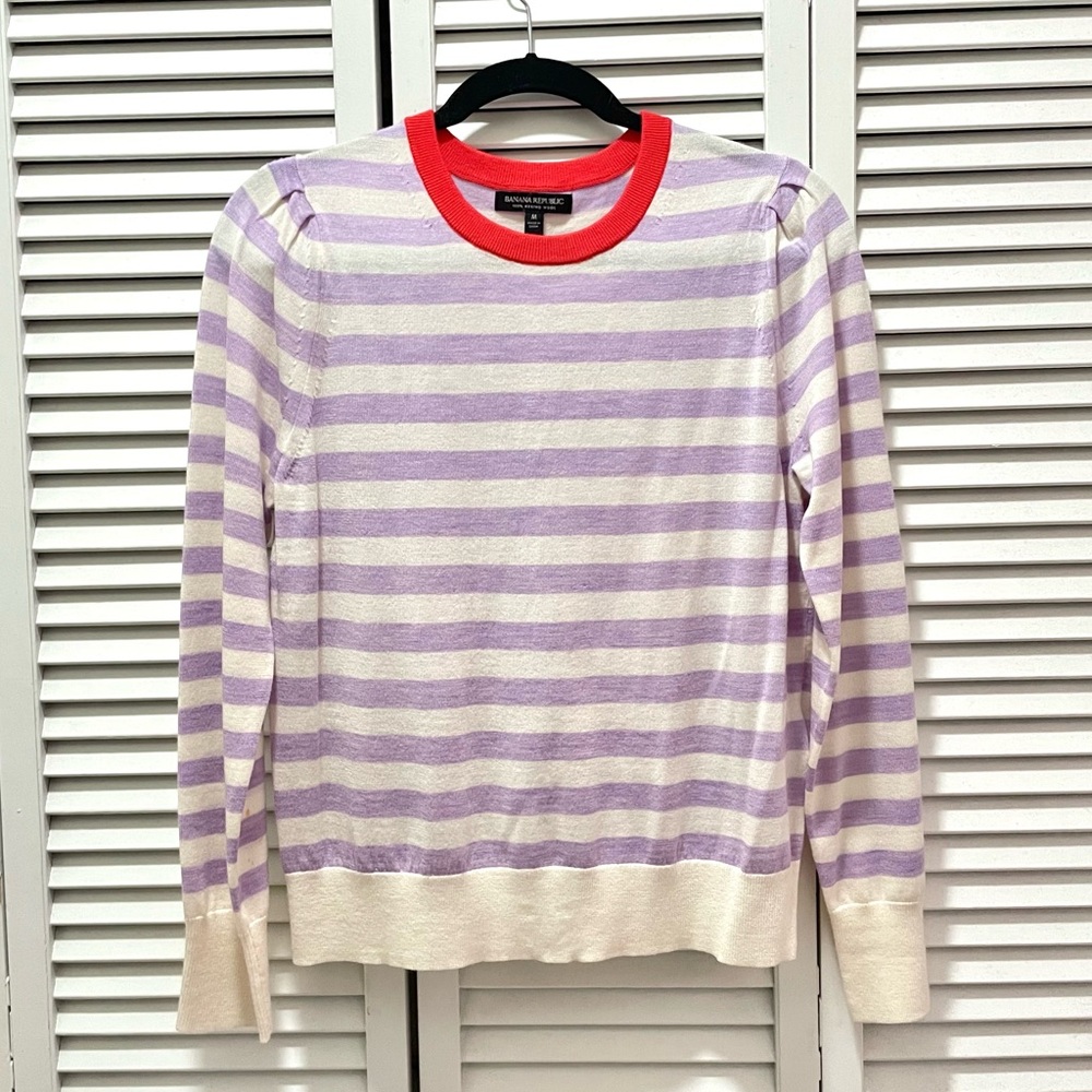 Banana Republic 100% Merino Wool Striped Light Pullover Sweater
